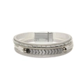 Bohemian multi-layer wrap bracelet with white glitter bands and silver magnetic clasp - Silver