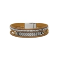 Bohemian multi-layer wrap bracelet with silver rhinestones and magnetic buckle - Gold