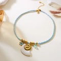 Collier bohème avec pendentif coquillage, queue de baleine et cordelette rose et bleue - Cordon Tissé Style Grande Conque Contrastée / Grande Conque Style 2