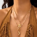Zweilagige Goldkette mit Cowboyhut und Stiefelanhängern an einer Toggle-Büroklammerkette - Hut Stiefel Halsketten Set (6146748939568)
