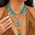 Böhmische mehrlagige Goldkette mit Türkissteinen und Knebelverschluss-Detail - Cowboy Türkis Halsketten Set (6146748939569)