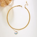 Collier double couche doré avec pendentif coquille coloré et perle élégante - Double Couche Mini Coquille Saint-Jacques