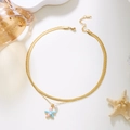 Collar de doble capa de acero inoxidable con colgante de estrella de mar y perla - Doble Capa Mini Estrella de Mar