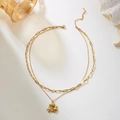 Collar doble dorado de estilo océano con colgantes de estrella de mar y concha en cadena clip - Cadena de Eslabones Rectangulares Conjunto Doble Capa / Estrella de Mar Concha Caracol