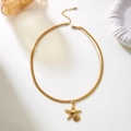 Collar de doble capa dorado con colgantes de estrella de mar y concha, estilo bohemio - Estrella de mar Concha