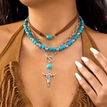 Dreilagiges Western-Halsketten-Set mit Türkis-Anhänger und silbernem Stierkopf-Charm - Cowboy Türkis Stierkopf Halsketten Set (6146748939571)