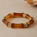 Bracciale a grani stile bambù in resina ambrata e metallo dorato dal design vintage - Stile Ambra Traslucido (AB0070-6)