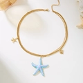 Collar bohemio de doble capa dorado con colgantes de estrella de mar y ballena - Estrella de Mar de Esmalte