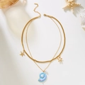 Collar bohemio dorado con colgante de caracola azul y adornos de estrella de mar - Esmalte Caracol Estilo 2