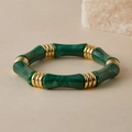 Bracciale retrò stile bambù con trama in marmo verde scuro e perline dorate - Stile Marmo Verde Scuro (AB0070-9)