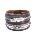 Bracelet bohème multicouche en cuir avec plume dorée et cristaux violets brillants - Style Multi-couches Décor Plume / Gris