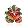 Christmas holly wreath brooch with red enamel bow and bells on a white background - Christmas Red Green Enamel Bell Bowknot Style (BC18Y0127)