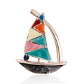 Elegant rose gold sailboat brooch with colorful enamel sails and a blue rhinestone - Colorful Enamel Collage Sailboat Style (BC18Y0151)