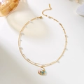 Collar de perlas de doble capa con colgante de concha colorida y cadena de oro fino - Esmalte Concha