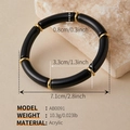 Stapelbare zwarte acryl buisarmband met gouden metalen kralen en elastisch ontwerp - Zwart Met Metalen Kralen (AB0091-25)