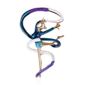 Artistic rhythmic gymnast brooch in gold finish with vibrant blue and purple ribbon - Gymnast Ribbon Pose Style (BC18Y0180)