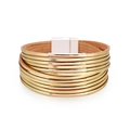 Bracelet multicouche bohème en similicuir doré avec fermoir magnétique carré brillant - Style de Tube en Cuir Multicouche (SZ00089-2)
