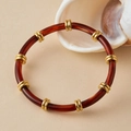 Vintage acrylic amber bracelet with tortoise shell texture and gold metal ring spacers - Tortoise Dark Red-Brown (AB0082-6)