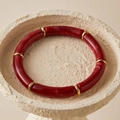 Stackable red marble resin bamboo tube bracelet with golden spacers for women - Marble Bright Red (AB0021-22)