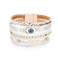 Bracciale multistrato bohémien in pelle con ciondolo malocchio e perle decorative - Bianco