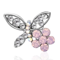 Elegant silver butterfly brooch with pink and white crystal accents and a floral wing design - Silver Hollow Rhinestone Butterfly Style (BC18Y0645)