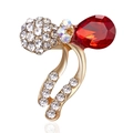 Sparkling cherry brooch with red teardrop gemstone and pavé rhinestones in gold setting - Rhinestone Inlaid Cherry Style (BC18Y0650)