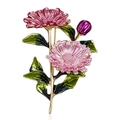 Elegant gold alloy flower brooch with pink enamel petals and green leaves detail - Gradient Pink Green Enamel Floral Style (BC18Y0661-1)