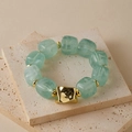 Detail of green marble resin beads and irregular gold metal piece on an elastic bracelet - Random Texture/Shade / Light Green Marble (AB0075-10)