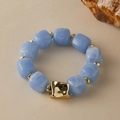 Detail of blue marble texture square beads with gold irregular metal accent on bracelet - Random Texture/Shade / Light Blue Marble (AB0075-14)