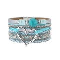 Detail van de meerlaagse hartarmband met turquoise steen en schitterende steentjes - Zilveren hol hart (Meerblauw druzy) / Meerblauw/Zilver (SZ00116-4)