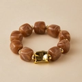 Retro handmade stretch bracelet with brown marble resin beads and gold metal accents - Random Texture/Shade / Brown Marble (AB0075-17)