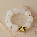 Irregular chunky white resin beaded bracelet with gold textured metal accents on stone - Random Texture/Shade / Cloud White (AB0075-1)