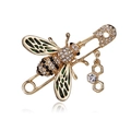 Broche épingle à abeille dorée avec ailes en émail vert et breloque nid d'abeille en cristal - Style Ailes Vertes (BC18Y0461-1)