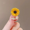 Exquisite sunflower brooch with yellow petals and crystal leaves in a gold-plated finish - Yellow Petal Dark Brown Center Sunflower (BC23Y0115-2)