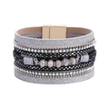 Bracciale multistrato bohémien con cristalli, pelle glitterata e chiusura magnetica oro - Stile Multistrato Argento / Argento