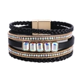 Bracciale bohémien multistrato in pelle con cristalli colorati e chiusura magnetica - Nero