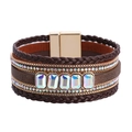 Bracciale multistrato in pelle stile boho con cristalli colorati e chiusura magnetica - Marrone