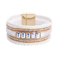Bracciale bohémien multistrato in pelle bianca con cristalli iridescenti e chiusura dorata - Bianco