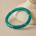 Elastische acryl armband met donkergroene marmeren buiskralen en gouden tussenstukjes - Donkergroen Marmer (AB0091-18)