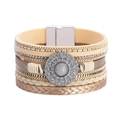 Bohemian multi-layer leather wrap bracelet with crystal stone and magnetic buckle - Beige