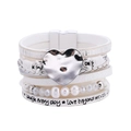 Detail of multi-layer heart charm bracelet with pearls, crystals and engraved leather - White (SZ00161-2)