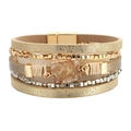 Bohemian multi-layer leather wrap bracelet with crystal stone and golden magnetic buckle - Multilayer Stone Braided Style (SZ00188-2) / Champagne
