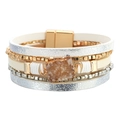 Bohemian multilayer leather wrap bracelet with crystal stone and magnetic buckle - Multilayer Druzy Stone Style (SZ00188-1) / White