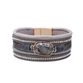 Detail of bohemian multilayer wrap bracelet featuring rhinestones and magnetic clasp - Gray (SZ00205-1)