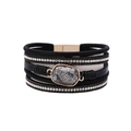 Detail of multi-layer leather bracelet with crystal rhinestones and magnetic buckle - Black (SZ00205-3)