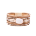 Close-up of Bohemian multi-layer leather bracelet with crystals and magnetic buckle - Champagne Gold (SZ00205-4)