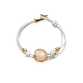 Dettaglio cristallo rosa su bracciale intrecciato bianco multistrato con chiusura a T - Bianco (SZ00241-4)