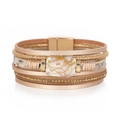 Macro shot of multi-layer leather bracelet with sparkling rhinestones and magnetic clasp - Champagne Gold (SZ00253-3)