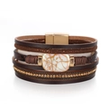Detail of multilayer leather bracelet with pearl stone and sparkling rhinestone inlay - Brown (SZ00253-5)