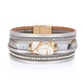 Close-up of multilayer leather bracelet with gray snakeskin print, faux stone, and rhinestones - Gray (SZ00253-4)